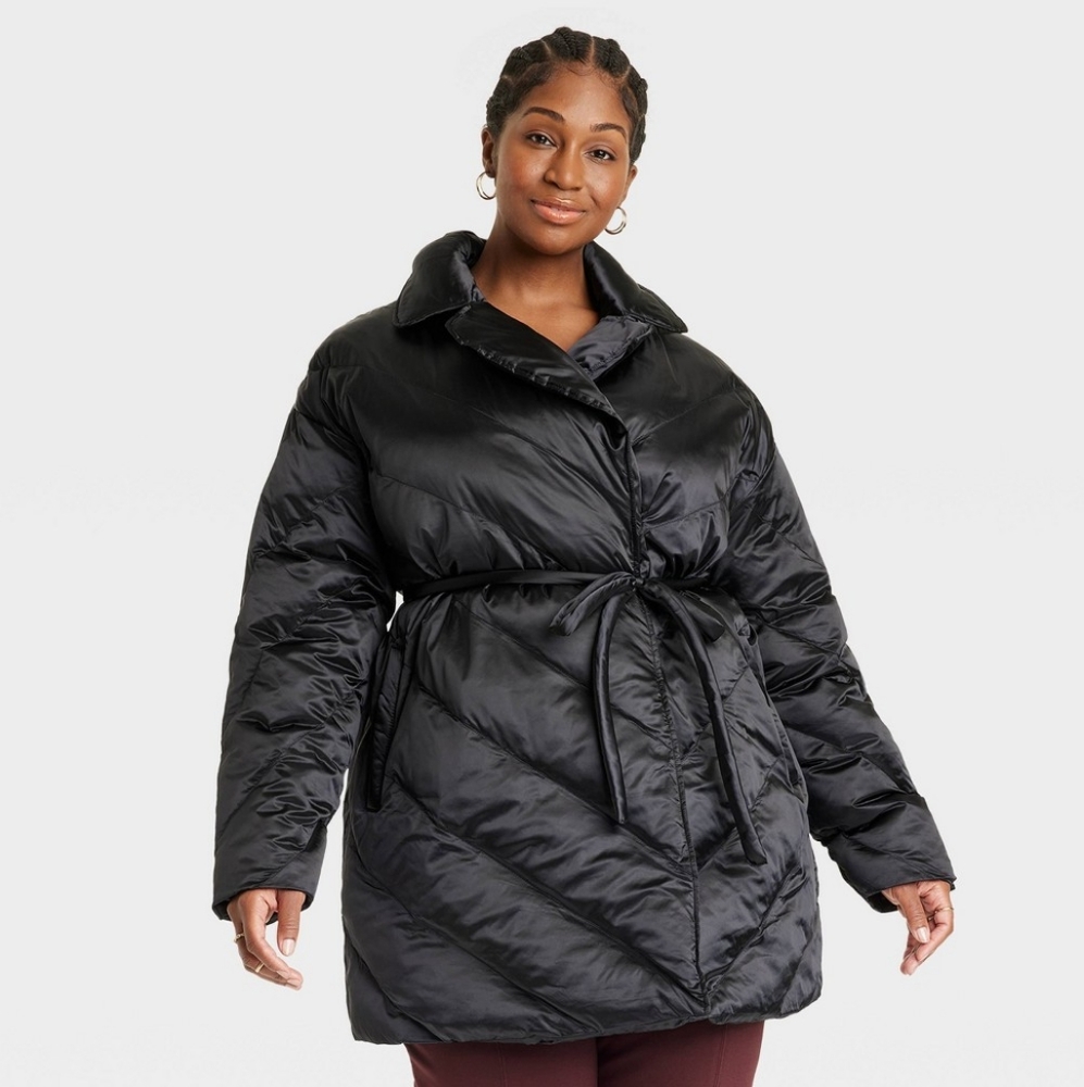 NWT Ava & Viv Black Puffer Coat with Tie